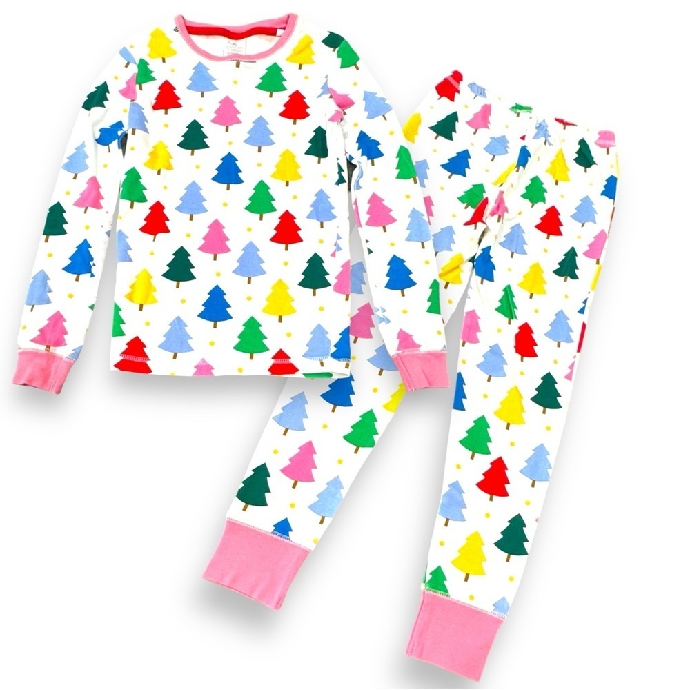 NWOT Mini Boden Size 10Y (140cm) Multicolor Christmas Trees w/Pink Ribbed